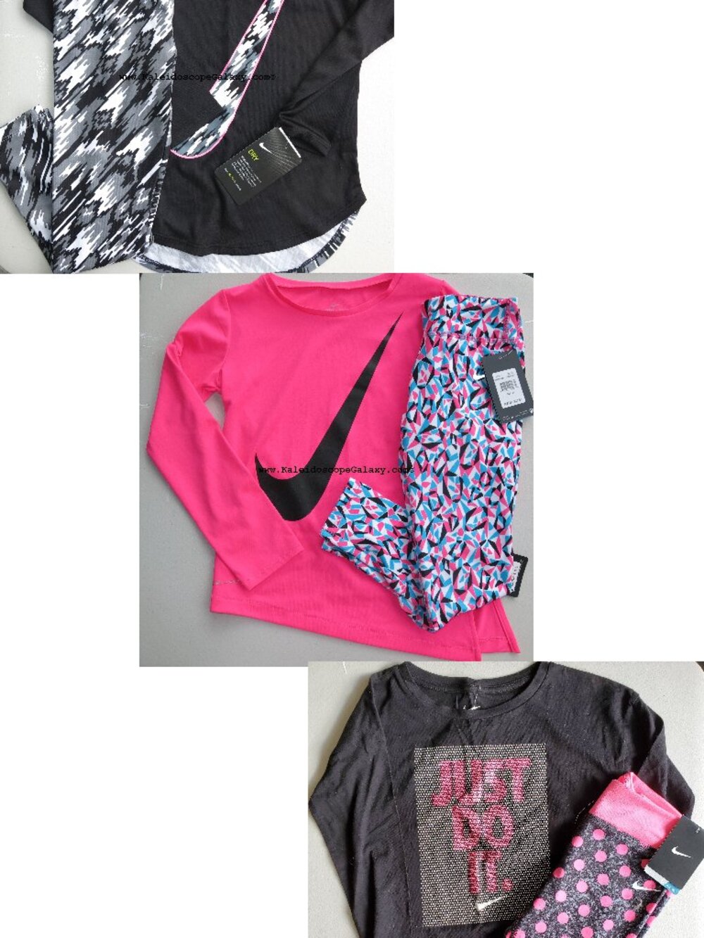 6 Piece Nike Girls Size 6X - Dri-fit Long Sleeve Tops & Leggings ~ Black Pink
